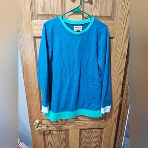 Lands End Serious Sweats Color Block Crewneck Sweatshirt Top Size M Blue Green